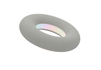 A smooth 3d gray torus with a holographic interior isolated on transparent background for abstract designs and tech presentations