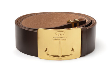Leather belt with anchor copper buckle