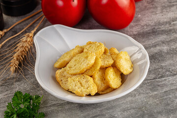 Crunchy croutons heap - roasted bread