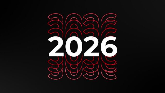 2026 text word lettering inscription typography animation, animated 2026 Stacked Repeated vertical layered Text Animation, Stacking Text Seamless Title Scrolling Motion Graphics, kinetic red outline 
