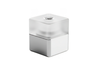 Modern cubic frosted translucent and metallic component isolated on transparent background for product design, technology, and minimalism use cases