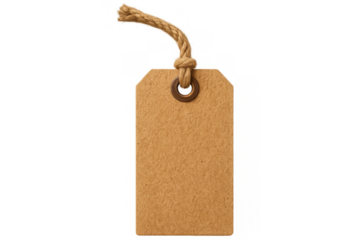 Kraft paper tag with rope tie on transparent background for shopping, sales, pricing, and labeling concepts
