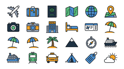 Travel and Tourism Vector Icon Sheet File – Vacation Journey Line Icons
