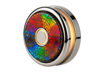Iridescent button with glowing ring isolated on transparent background for luxury tech and decorative item use cases