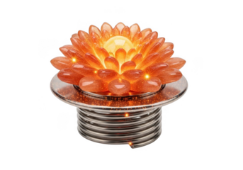 Glowing amber flower lamp or diffuser, isolated on transparent background, for home decor and ambient lighting use cases