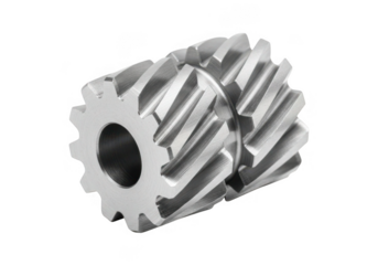 Metal helical gear isolated on transparent background, for mechanical engineering and industrial design use cases
