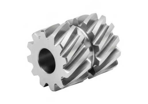 Metal helical gear isolated on transparent background, for mechanical engineering and industrial design use cases - Powered by Adobe