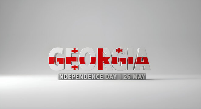 "Georgia Independence Day 26 May" 3D text with flag texture. National holiday celebration banner. Sakartvelo patriotic greeting. - Powered by Adobe