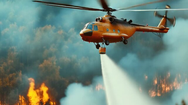 Video Aerial firefighting effort, water drops on forest blaze