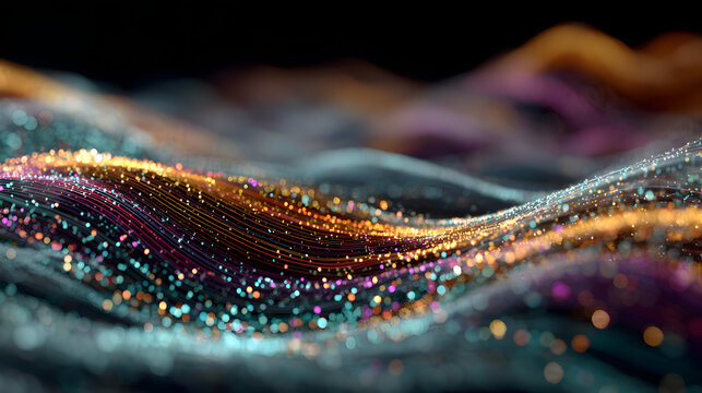 Colorful digital data streams flow across a global network with binary code, representing big data, AI, analytics, cloud processing, and futuristic technology systems. 3D rendering