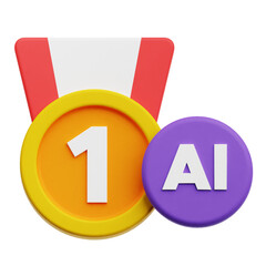 AI 1st Place Medal 3D Icon Isolated On The Transparent Background
