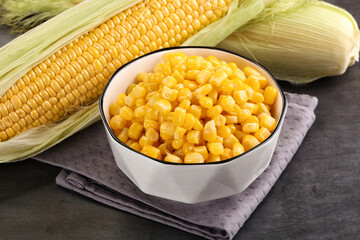 Canned sweet young corn grain