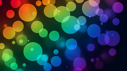 Vibrant Abstract Rainbow Bokeh Background with Vivid Light Circles and Festive Gradient Energy