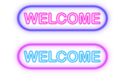 Welcome neon light text signs color set isolated shaped objects isolated on white background