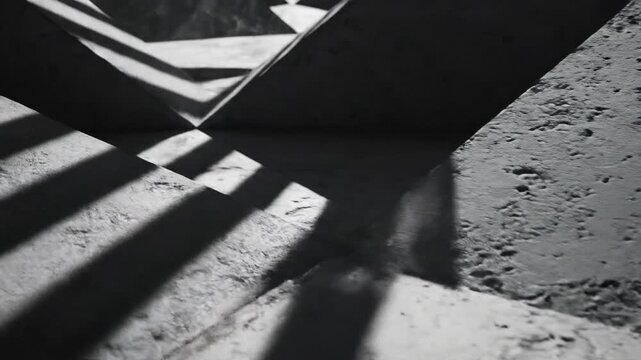 High contrast abstract visual of deep parallel shadows moving across a concrete surface mimicking modern architectural patterns smooth, technology, play
