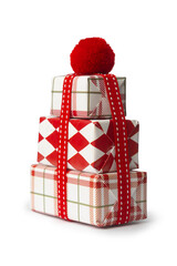 Stacked christmas gift boxes with red bow