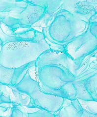 Alcohol ink blue ice marble abstract texture watercolor with glitter, can be used for background, wallpaper, poster, card, invitation, brochure design