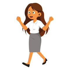 A cartoon business woman character in various poses and expressions, including shocked, thinking, walking, calling out, worried, and happy gestures. Designed in a clean flat vector style with smooth 