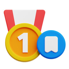 Bookmark 1st Place Medal 3D Icon Isolated On The Transparent Background