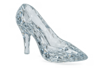 Crystal glass slipper glowing, cinderella fairytale shoe, luxury fashion and magic concept on transparent background