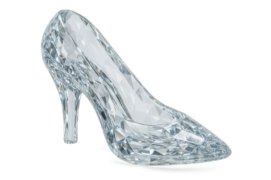 Crystal glass slipper glowing, cinderella fairytale shoe, luxury fashion and magic concept on transparent background