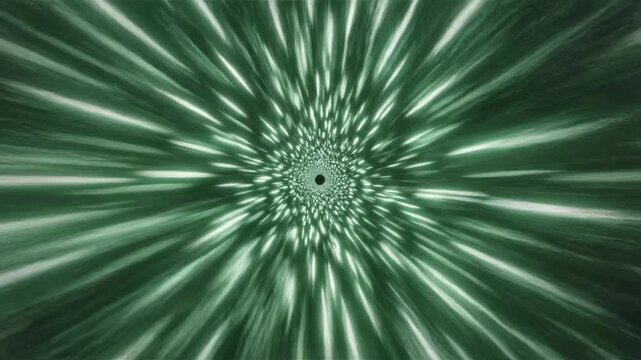 High velocity passage through a dynamic green and white light streaked neon tunnel creating an extreme spatial afterimage effect flow, temporal blur, dynamic green