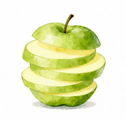 Soft Sections Sliced Green Apple isolated watercolor vector illustration svg