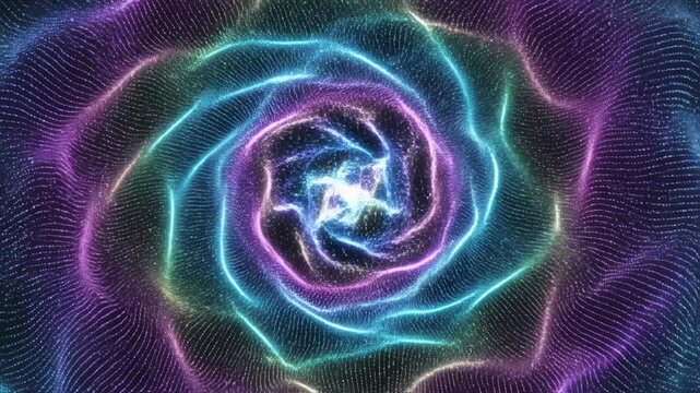 Holographic light waves shift across the screen creating a mesmerizing, brightly colored temporal distortion pattern in a continuous loop abstract movement, concept, stream