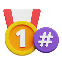Obraz premium Hastag 1st Place Medal 3D Icon Isolated On The Transparent Background