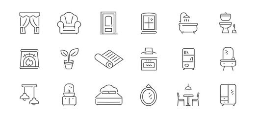 Furniture and interior items line icons. Household items concept. Appliances, decoration set of outline symbols or signs