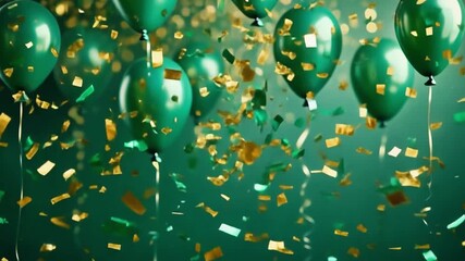 Elegant Teal and Gold Balloons with Confetti Celebration Background. - Powered by Adobe