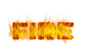 Bold text spelling FIRE is engulfed in vibrant flames, showcasing dynamic orange and yellow hues, creating a striking visual effect that symbolizes heat and energy in a captivating manner