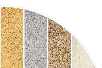 A collection of textured wall surfaces in shades of yellow, gray, beige, and white, each displaying distinct patterns and finishes, ideal for design inspiration and architectural applications