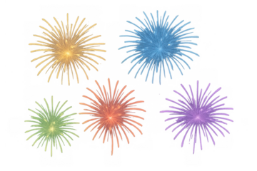 Colorful fireworks exploding against a transparent background, celebrating new year's eve, holidays, parties, and festive events