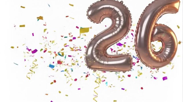 Metallic number balloons with confetti for celebration or event announcement