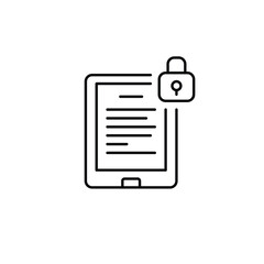 Text document, tablet and lock. Data encryption, authorized access. Pixel perfect, editable stroke vector icon