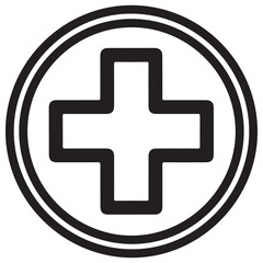 Fototapeta premium Geometric Black Plus Symbol with Rounded Corners in Double Circle Icon