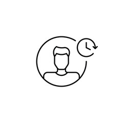 Man user avatar and clock. Daily routine, work and use time tracking and work schedules. Pixel perfect, editable stroke vector icon