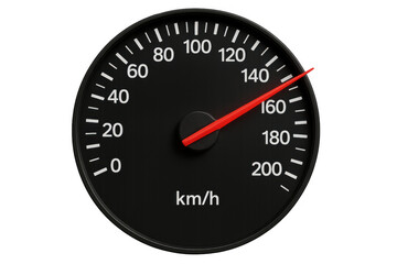 Speedometer showing high driving speed, velocity, and performance indicating urgency or rapid progress on transparent background