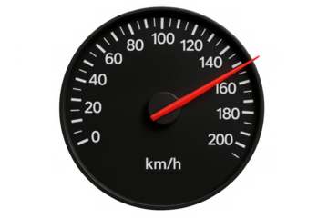 Speedometer showing high driving speed, velocity, and performance indicating urgency or rapid progress on transparent background