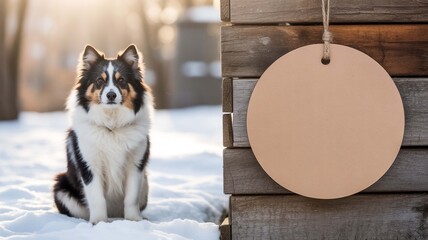 Elegant Dog Portrait with Blank Round Tag for Personalized Message