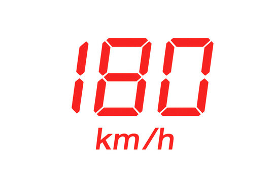 Digital speedometer showing 180 km/h, indicating high speed or fast velocity on a transparent background - Powered by Adobe