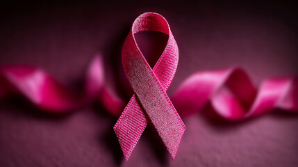 Minimalist pink ribbon awareness symbol placed on clean background health support charity breast cancer generated ai
