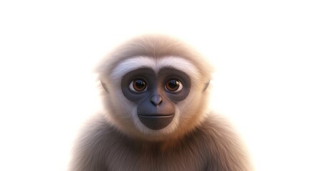 Captivating close-up of a animated monkey with gentle expressive eyes and soft fluffy fur against