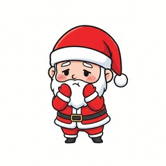 Sad cartoon Santa Claus character wearing traditional red suit and hat Hands clasped expressing disappointment