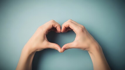 Heart Shape Made by Hands on Blue Background Symbolizing Love and Care