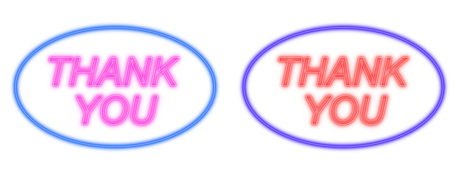 Thank you neon light text signs color set isolated shaped objects isolated on white background