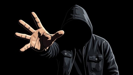 Mysterious hooded figure reaching out from the darkness, perfect for suspenseful crime thriller promotion or edgy urban lifestyle campaign, captivating and intriguing