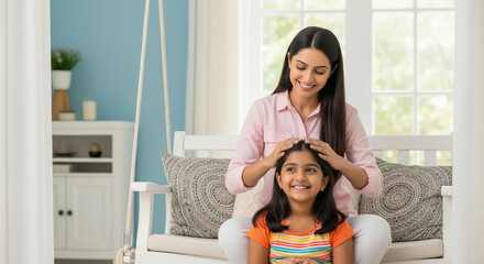 Loving Mother Gives Daughter Gentle Head Massage