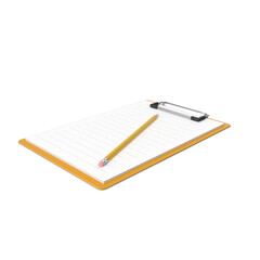 Yellow clipboard with lined paper and wood pencil